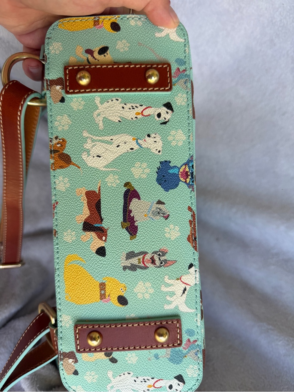 Dooney & Bourke Mint Disney Dogs Print Backpack with Brown Trim - Picture 3 of 5